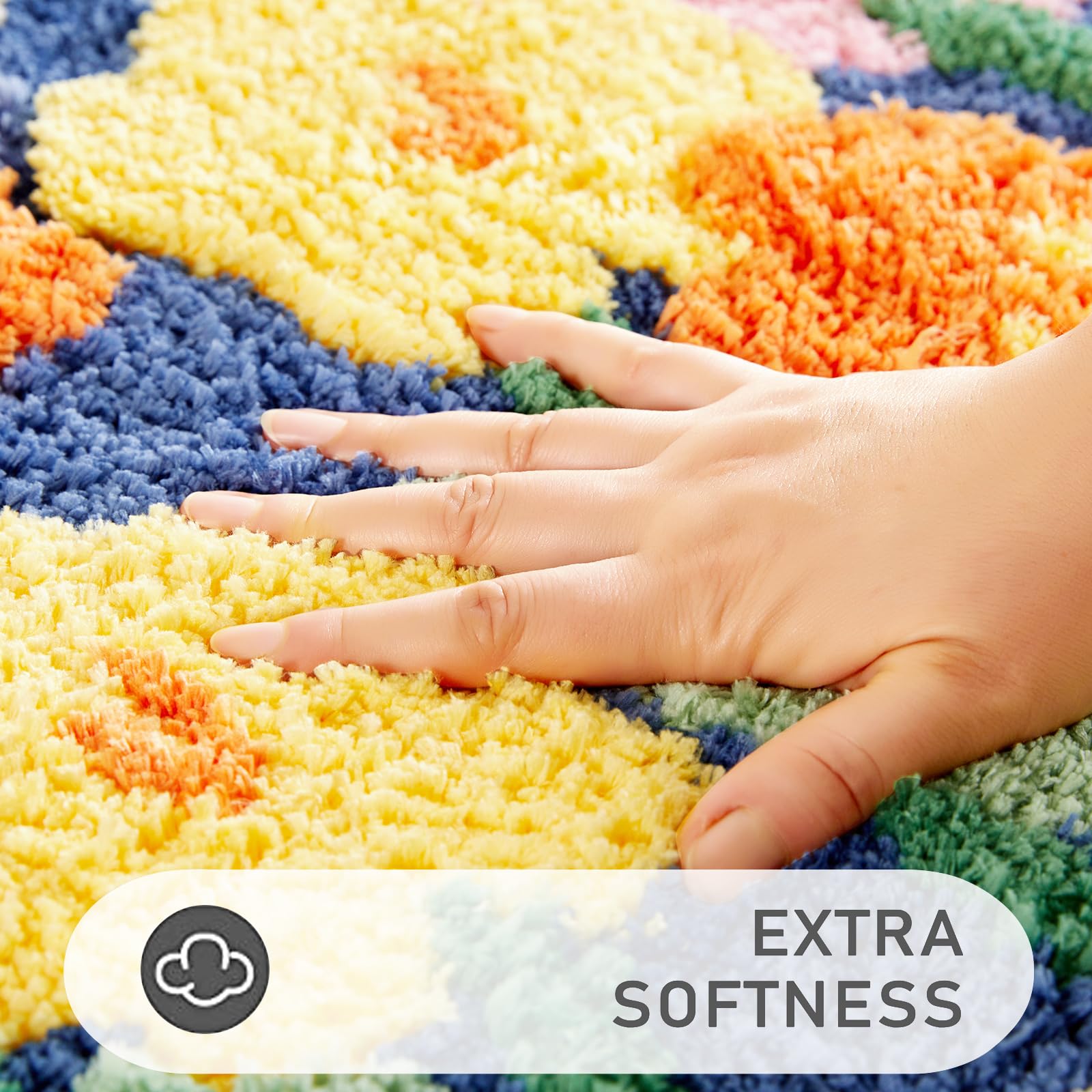 Aldopein Colorful Cute Flower Bathroom Kitchen Runner Rugs 2X4.3 Non-Slip Machine Washable, Shaggy Orange Yellow Aesthetic Extra